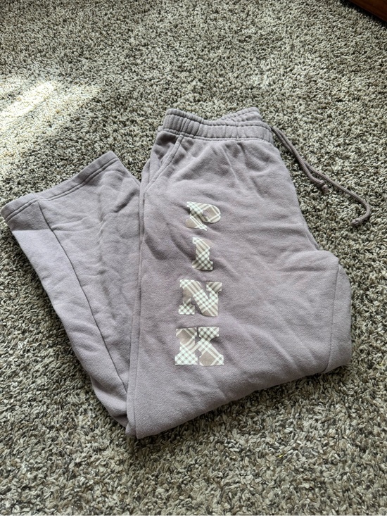 PINK Victoria's Secret Pants - PINK Victoria's Secret Mauve Plaid-Letter Straight Leg sweat pants